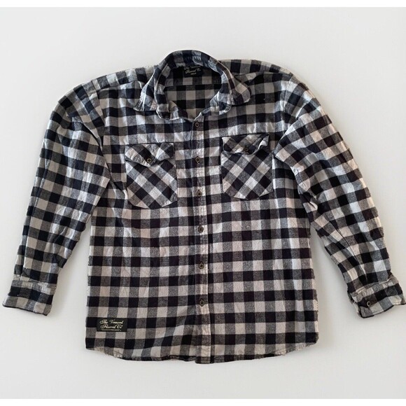 The Vermont Flannel Co Mens MEDIUM Black Plaid Collar Shirt Long Sleeve Button - Picture 2 of 6